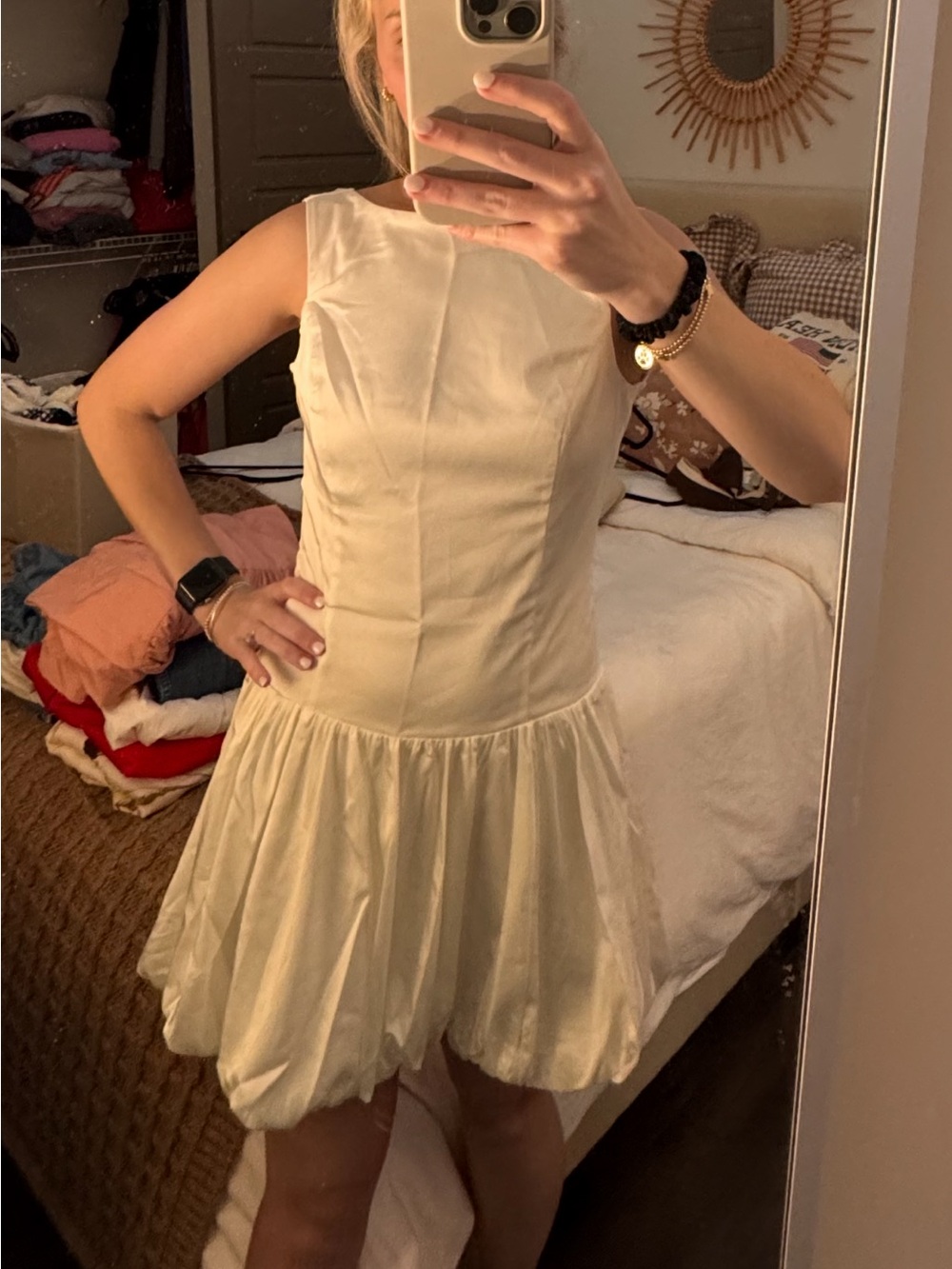Classic Cream Sleeveless Drop-Waist Dress